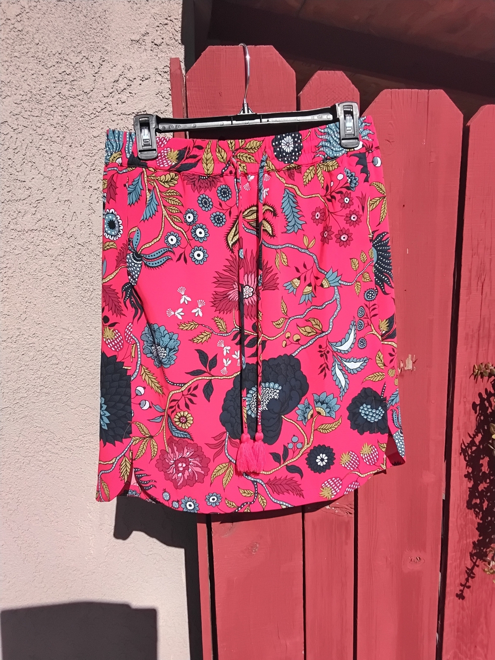 LOFT Pink Floral Drawstring Mini Skirt